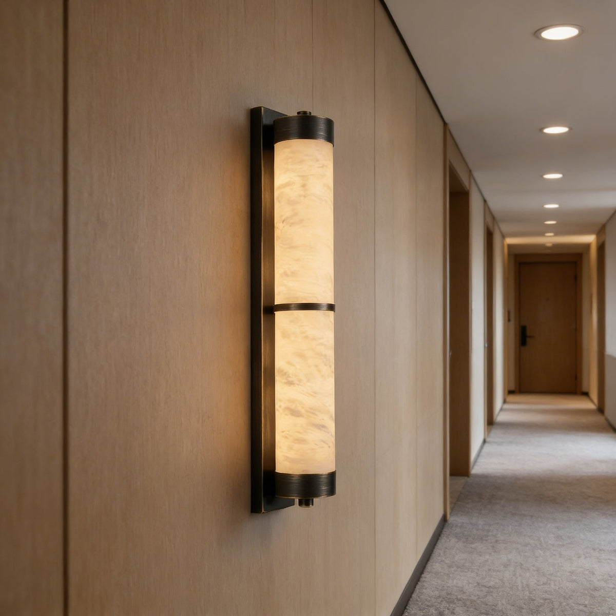 Cylindra wall light in alabaster and brass