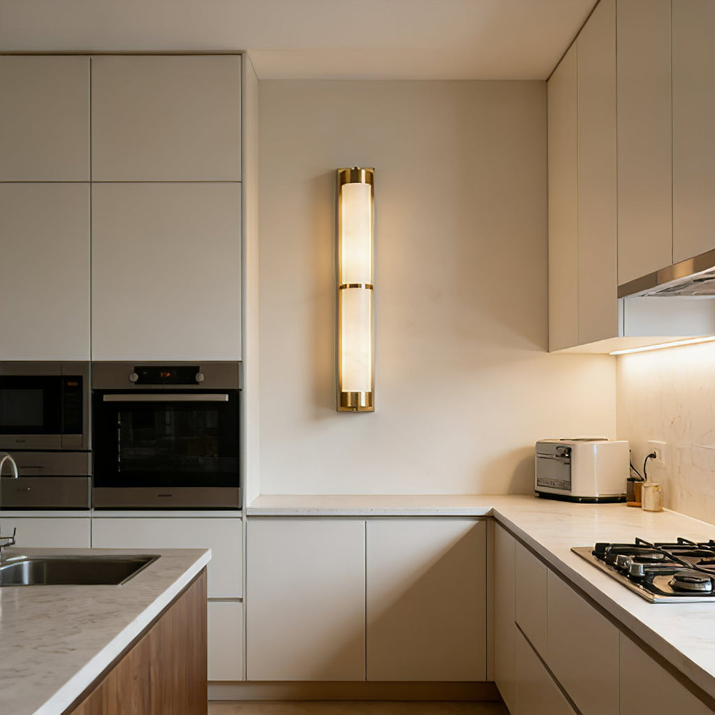 Cylindra wall light in alabaster and brass