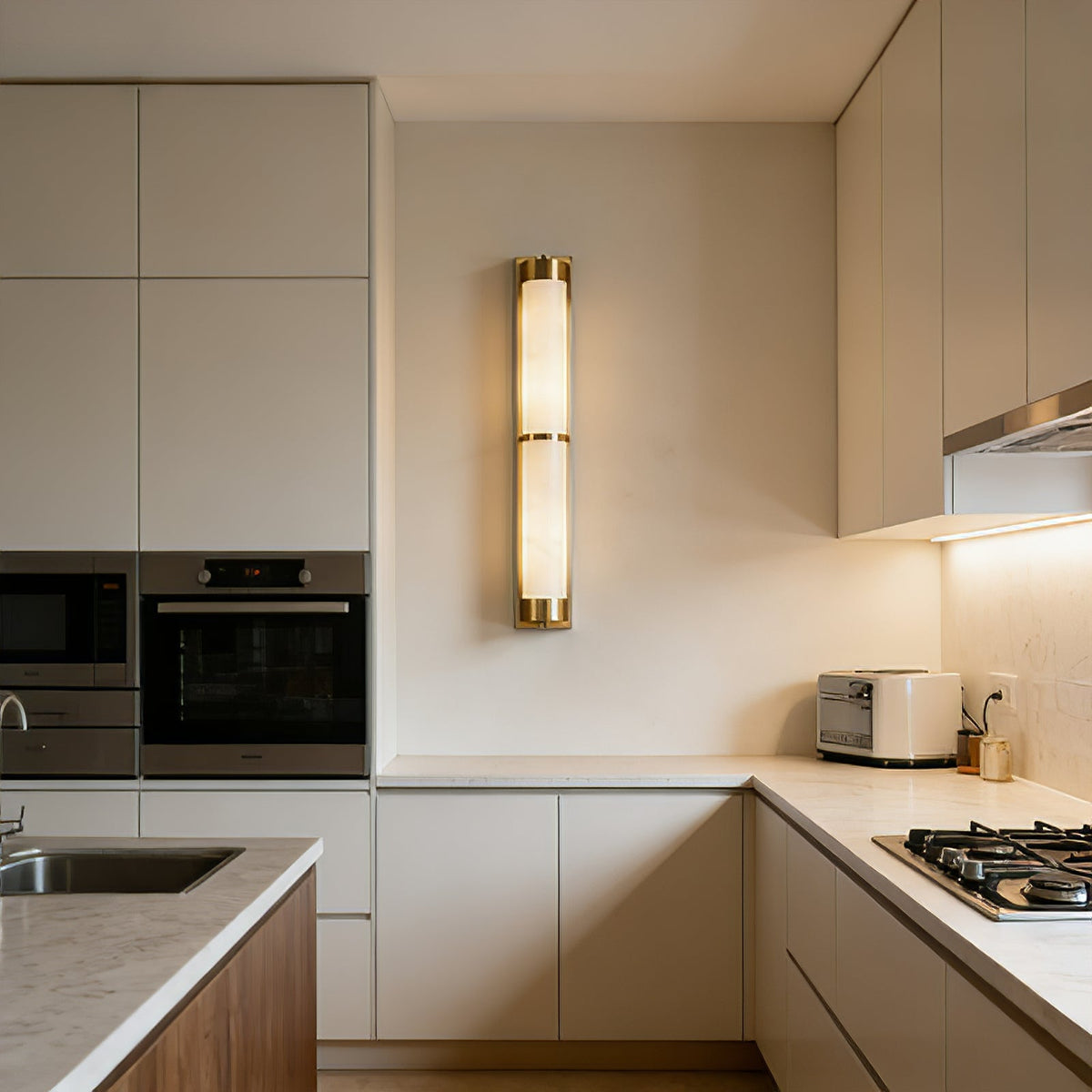 Cylindra wall light in alabaster and brass