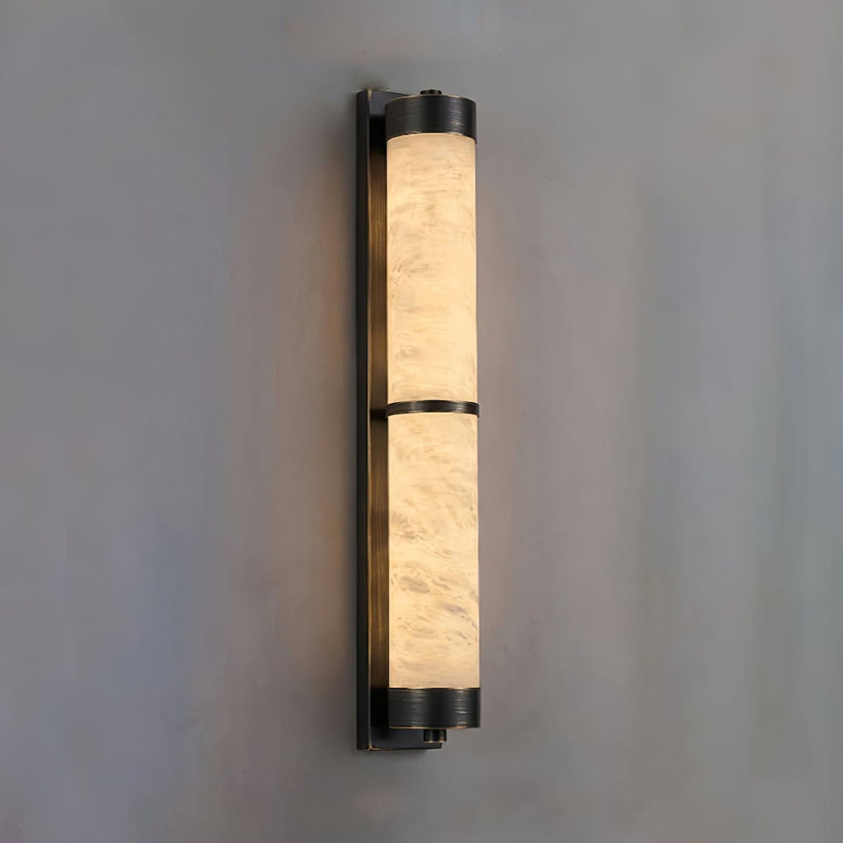 Cylindra wall light in alabaster and brass