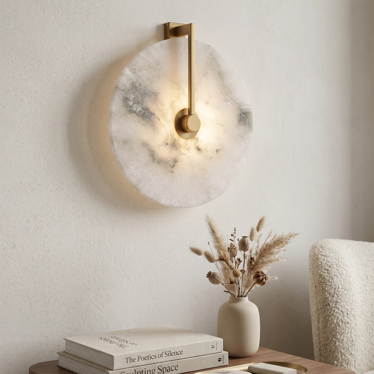 Disc Alabaster Wall Light – Aged Brass or Bronze Surround