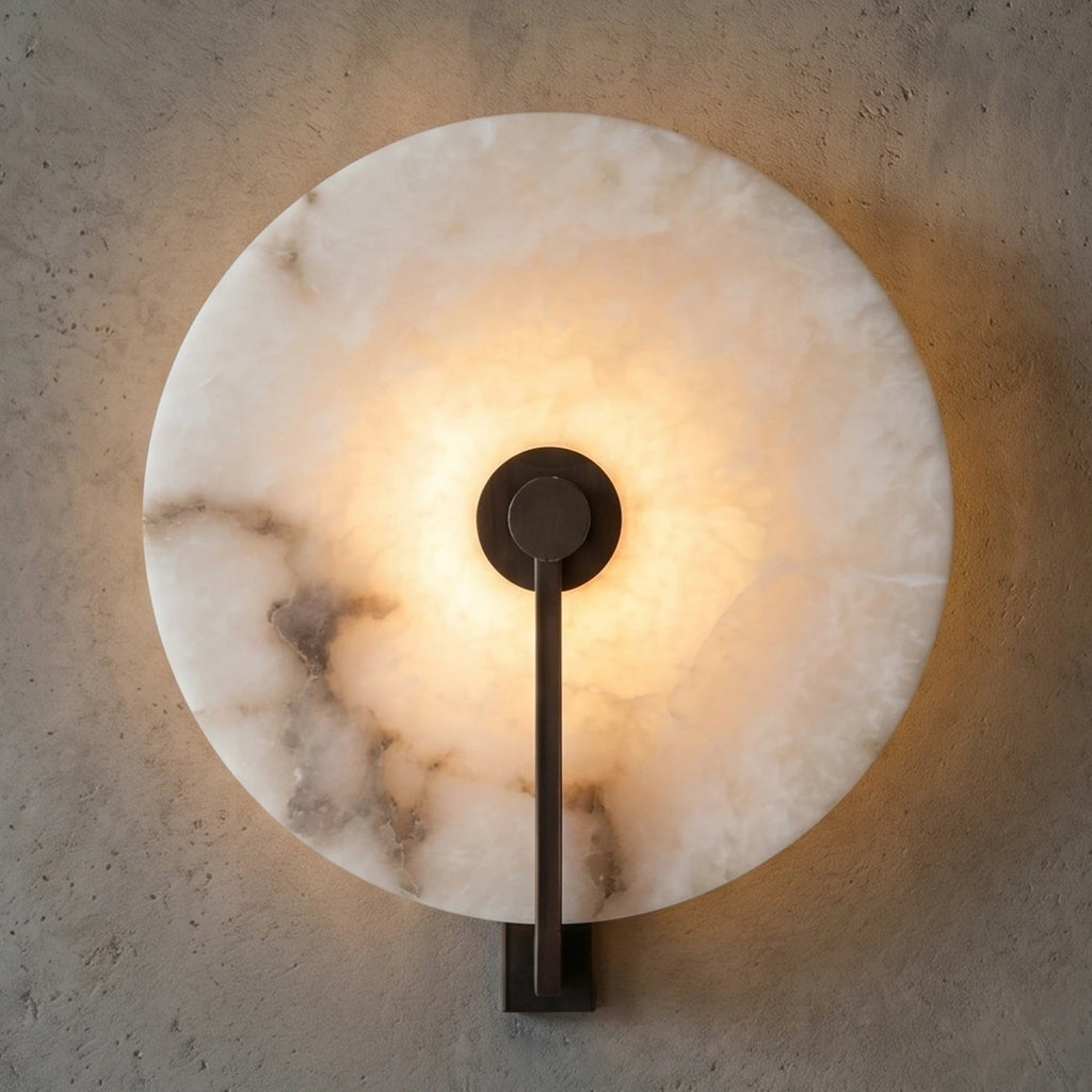 Disc Alabaster Wall Light – Aged Brass or Bronze Surround