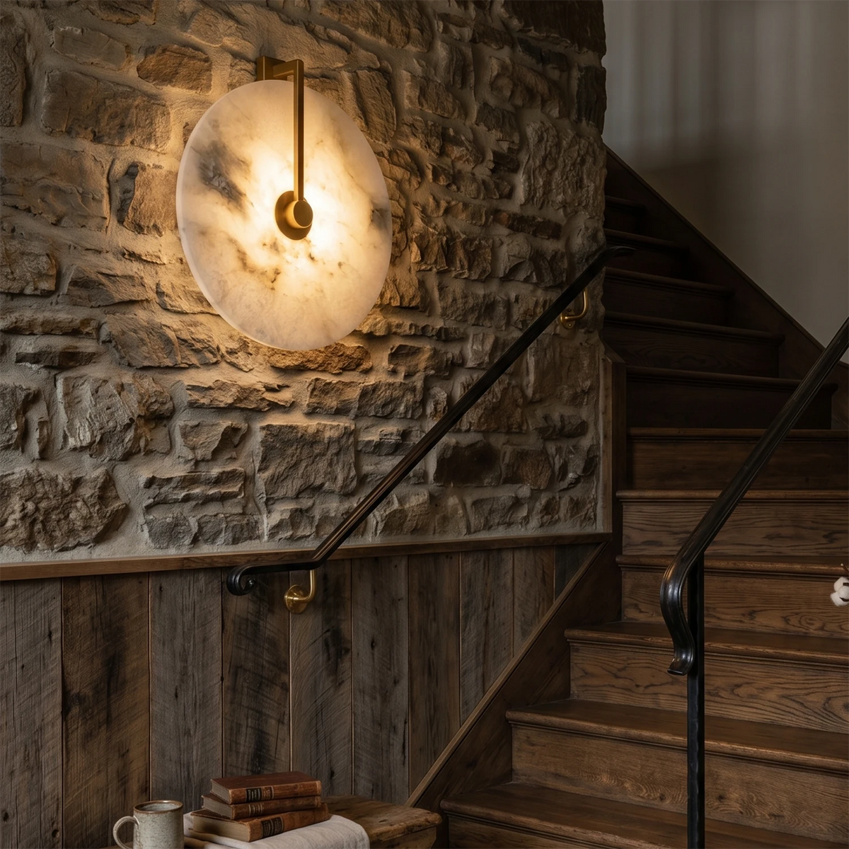 Disc Alabaster Wall Light – Aged Brass or Bronze Surround