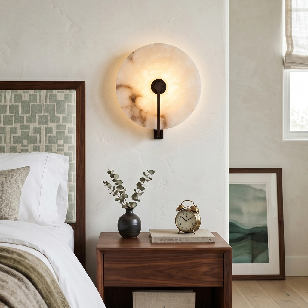 Disc Alabaster Wall Light – Aged Brass or Bronze Surround