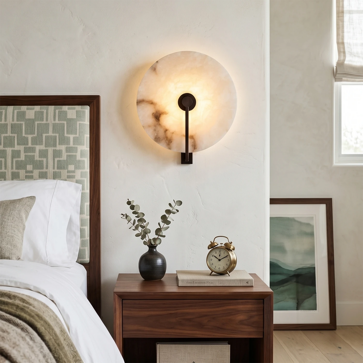 Disc Alabaster Wall Light – Aged Brass or Bronze Surround