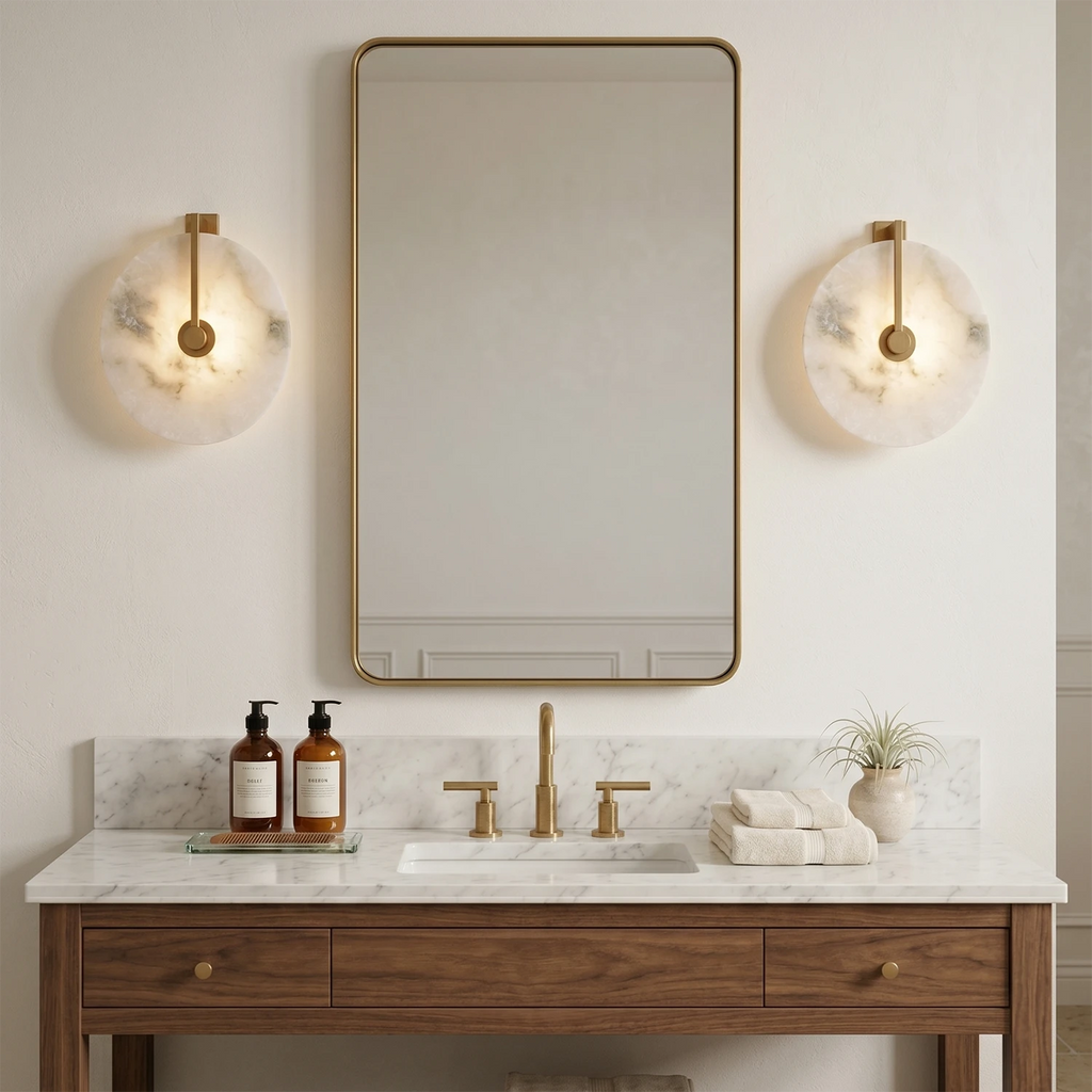 Disc Alabaster Wall Light – Aged Brass or Bronze Surround