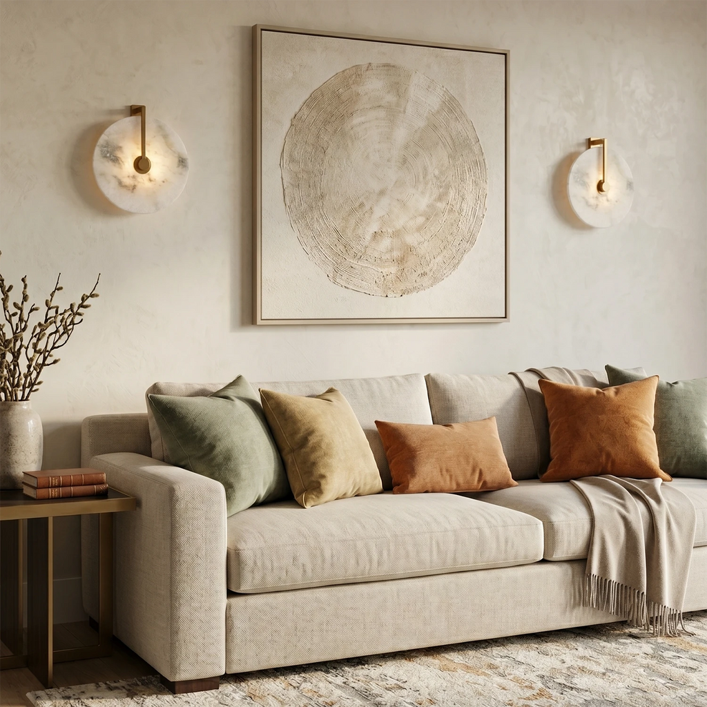 Disc Alabaster Wall Light – Aged Brass or Bronze Surround