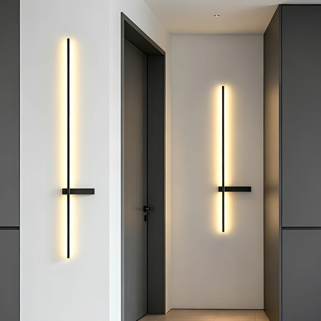 Interlaced outdoor wall light in brushed black aluminium, 60 to 120cm