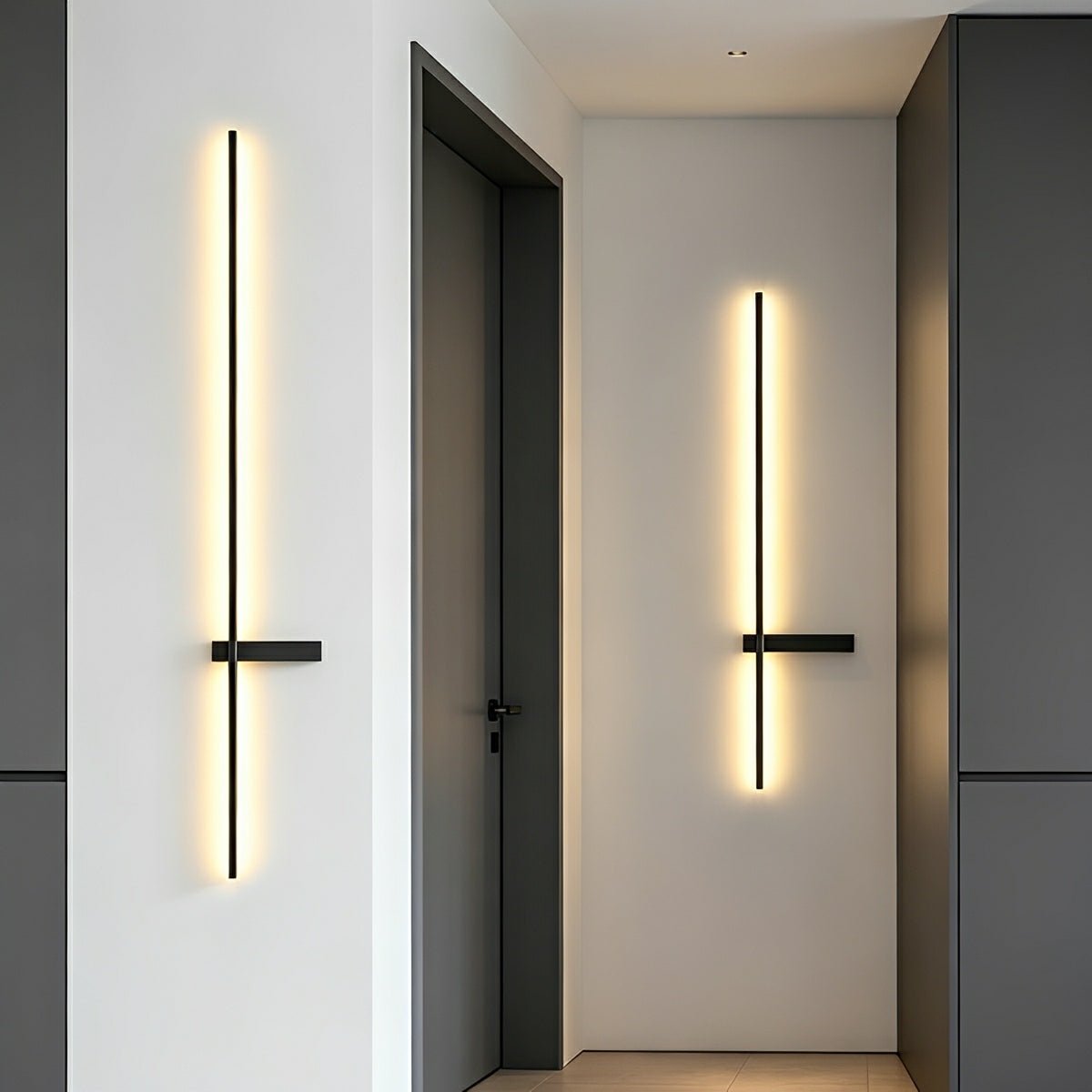 Interlaced outdoor wall light in brushed black aluminium, 60 to 120cm