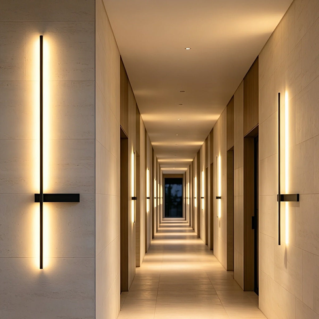 Interlaced outdoor wall light in brushed black aluminium, 60 to 120cm