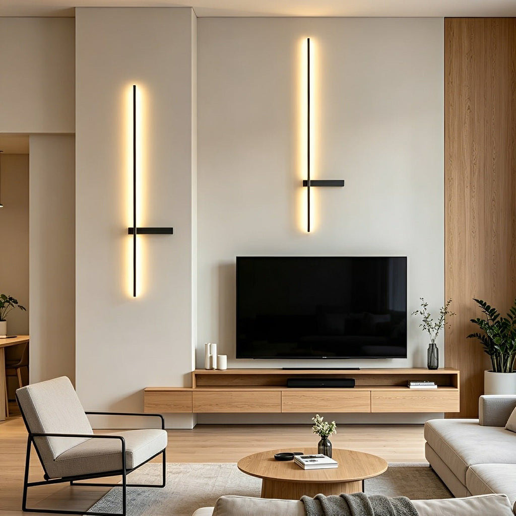 Interlaced outdoor wall light in brushed black aluminium, 60 to 120cm