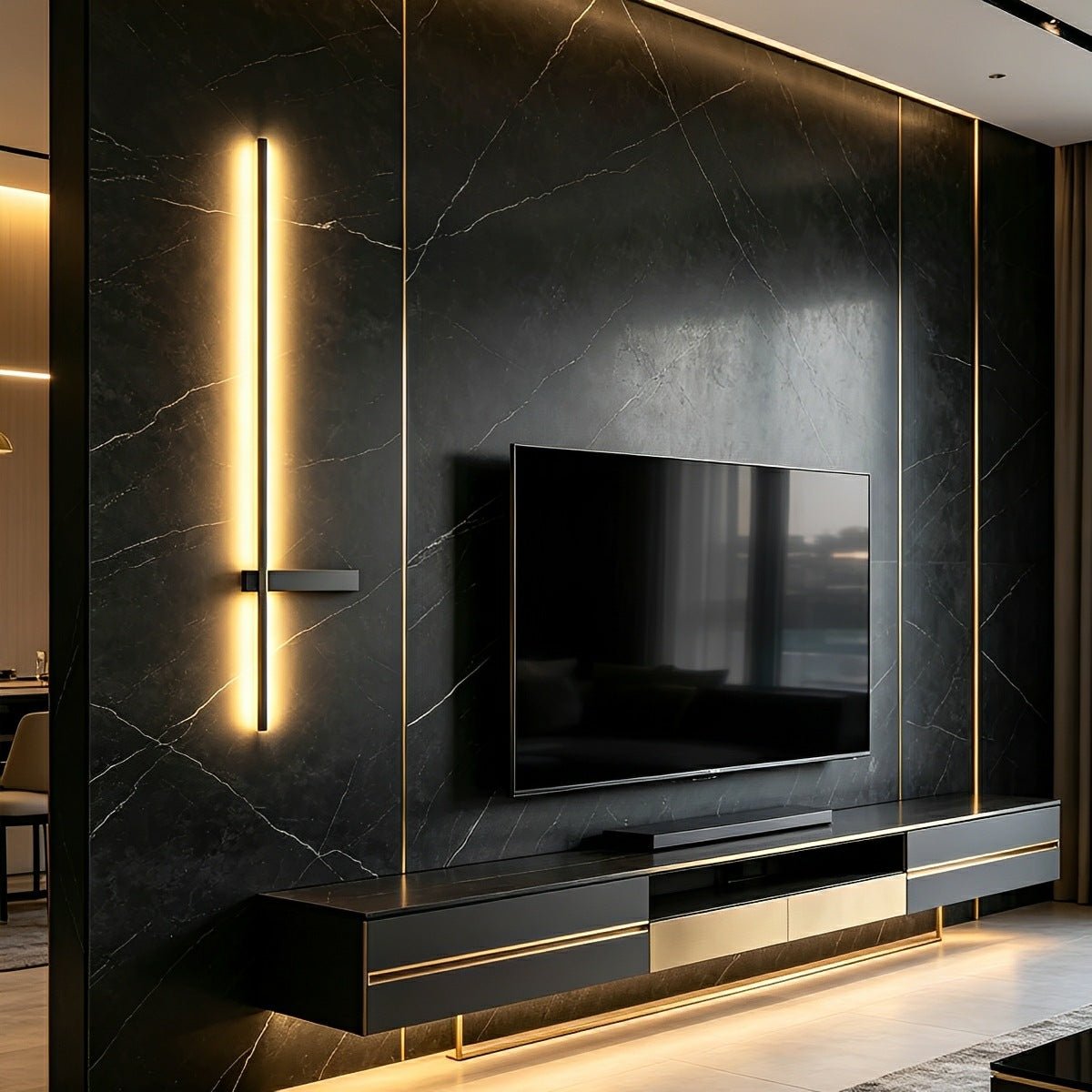 Interlaced outdoor wall light in brushed black aluminium, 60 to 120cm