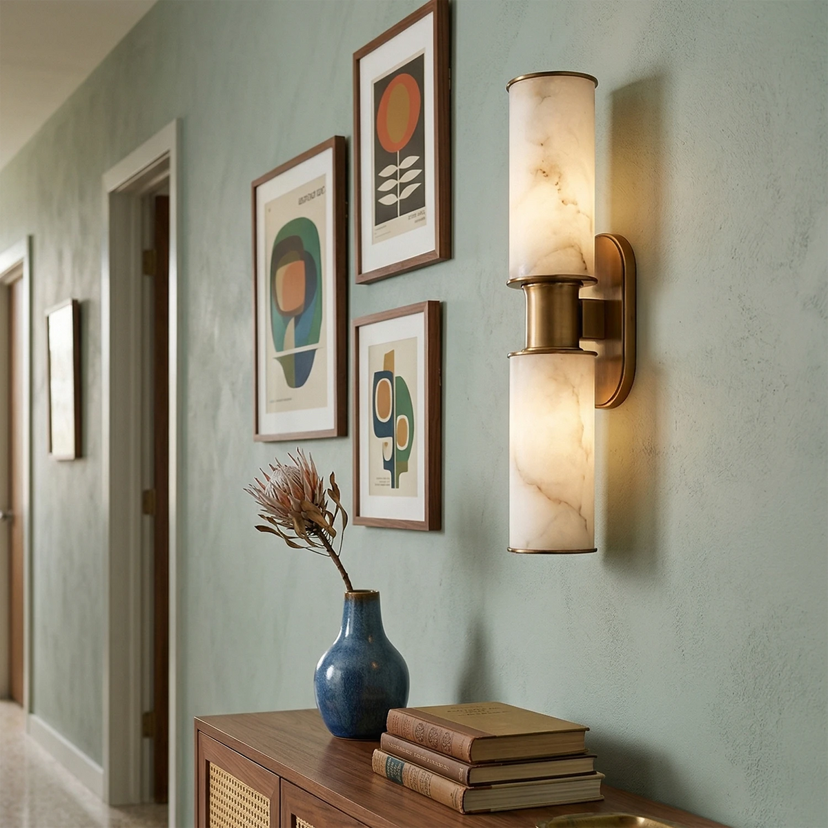 Harlyn Alabaster Wall Light – Bronze or Nickel, H 56.8cm