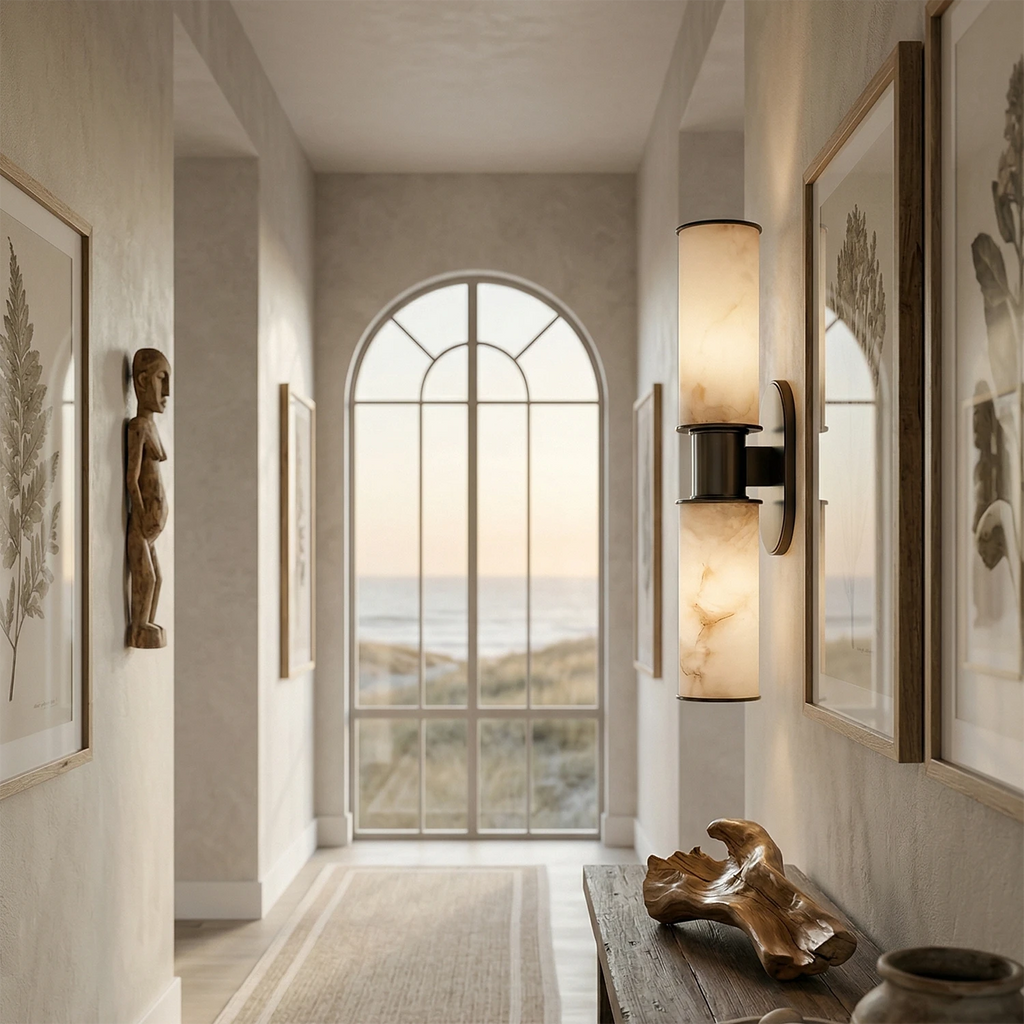 Harlyn Alabaster Wall Light – Bronze or Nickel, H 56.8cm