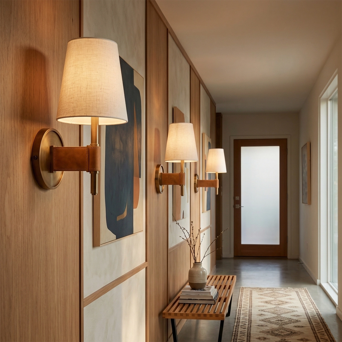 Hastings Wall Light – Beige Leather and Aged Brass, Dimmable