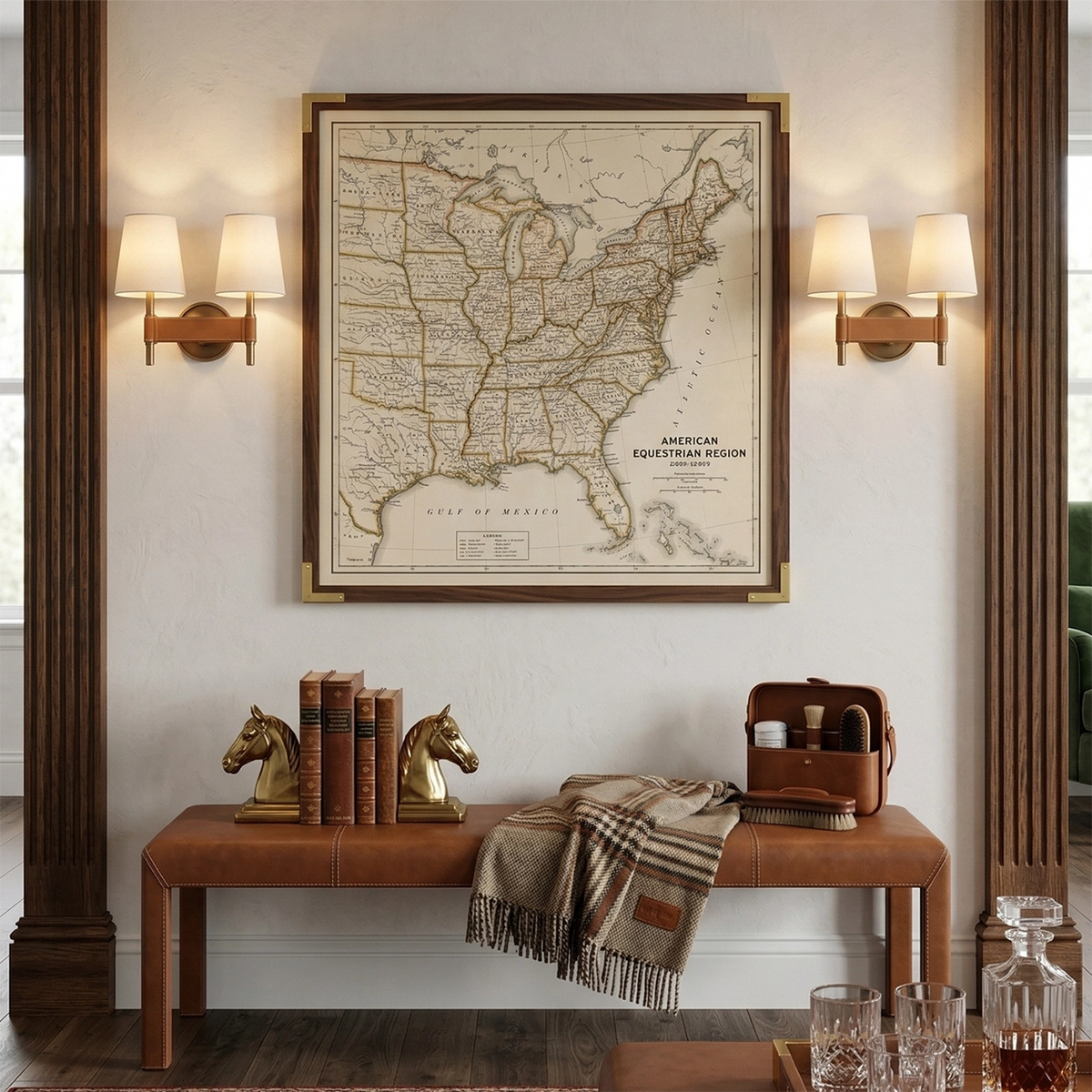 Hastings Wall Light – Beige Leather and Aged Brass, Dimmable