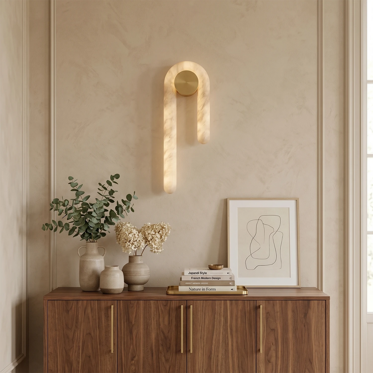 Juno Wall Light – White Alabaster – Diffused Light, E27 (ES) Cap, H 60cm