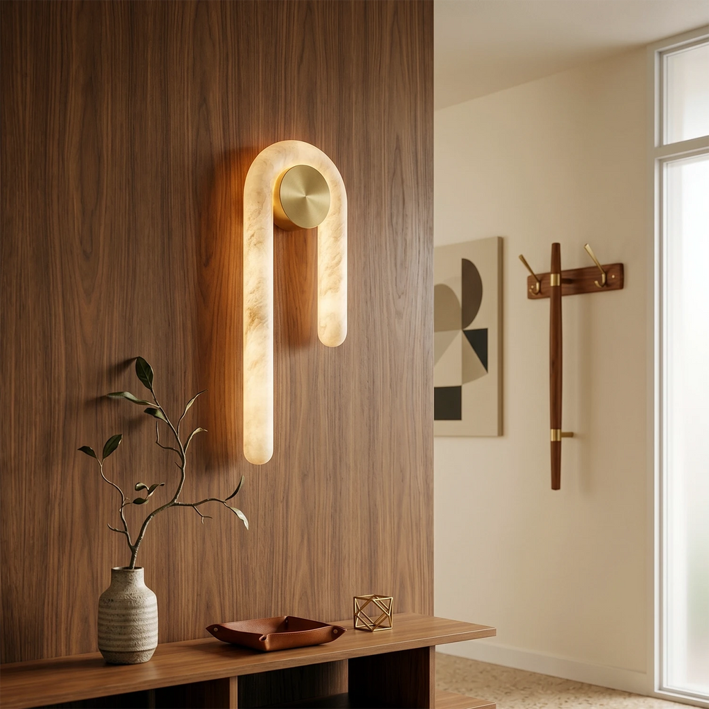 Juno Wall Light – White Alabaster – Diffused Light, E27 (ES) Cap, H 60cm