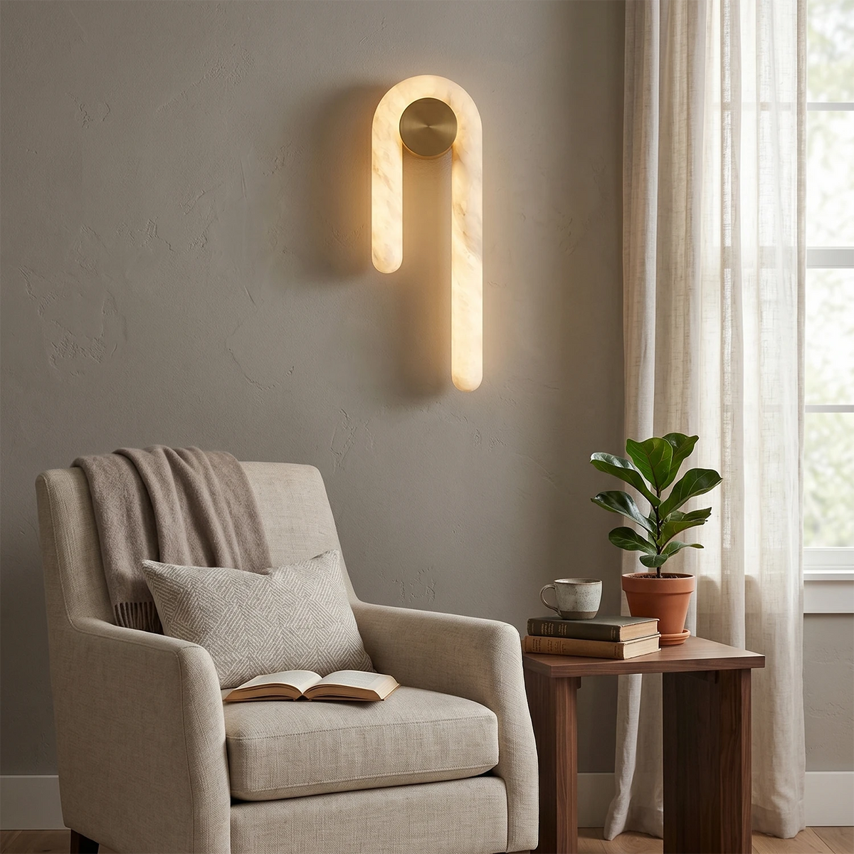 Juno Wall Light – White Alabaster – Diffused Light, E27 (ES) Cap, H 60cm