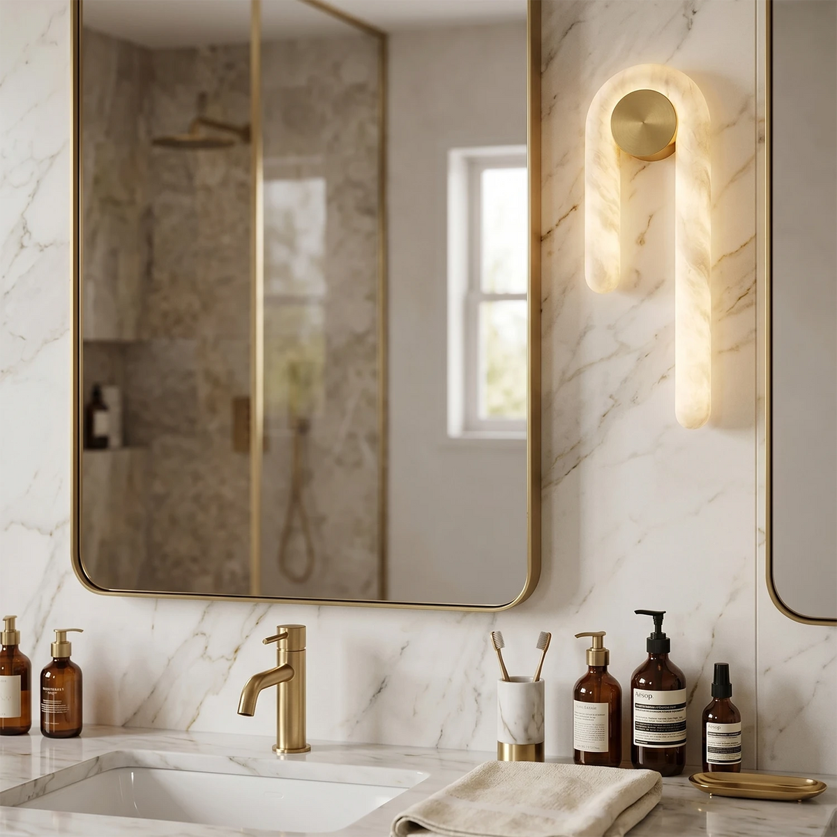 Juno Wall Light – White Alabaster – Diffused Light, E27 (ES) Cap, H 60cm