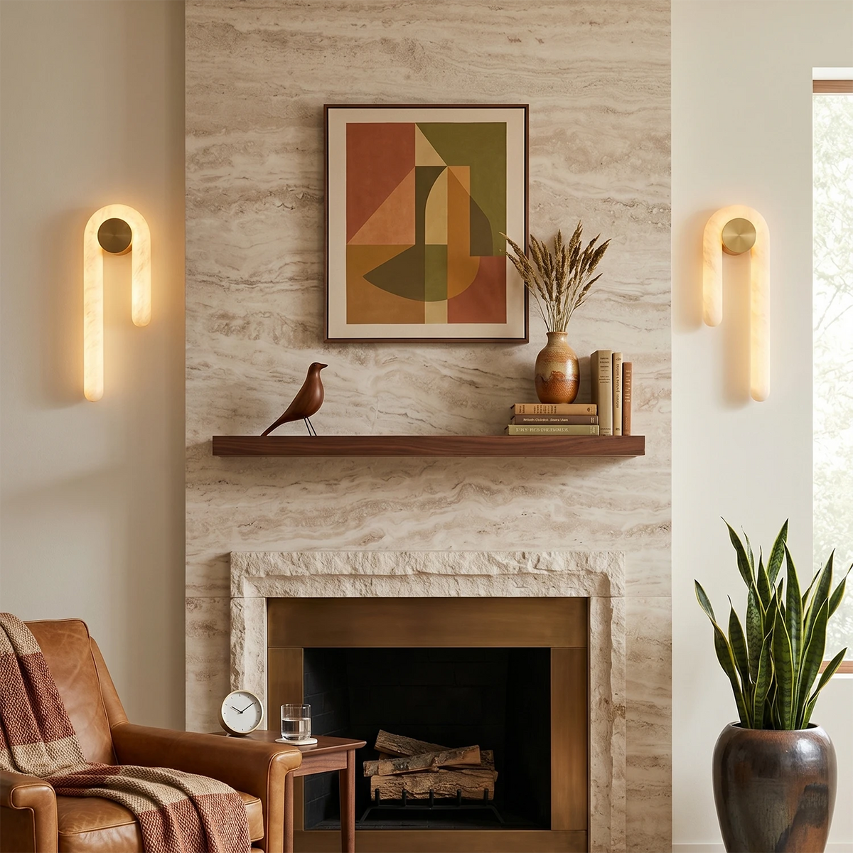Juno Wall Light – White Alabaster – Diffused Light, E27 (ES) Cap, H 60cm