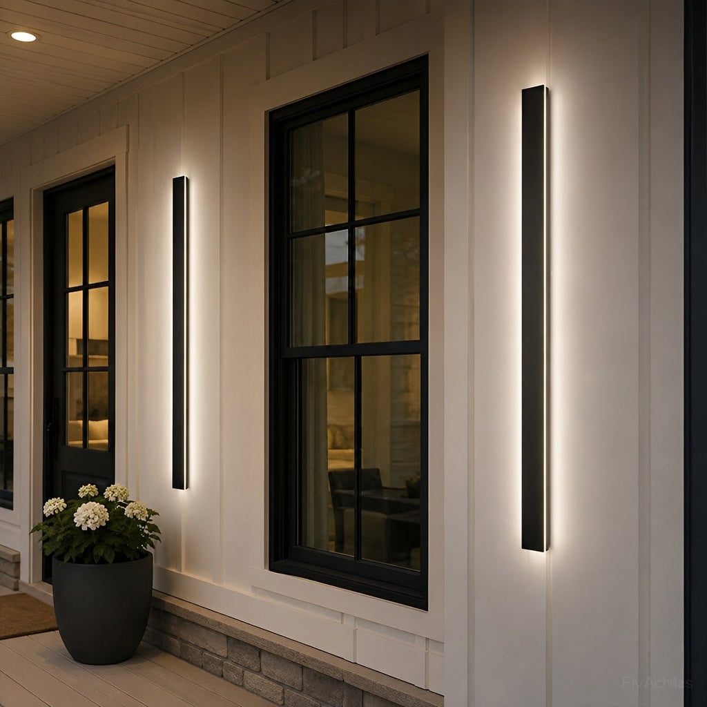 Long Linear Outdoor Wall Light – Black Aluminium, IP65, 485lm, L 30 to 150cm