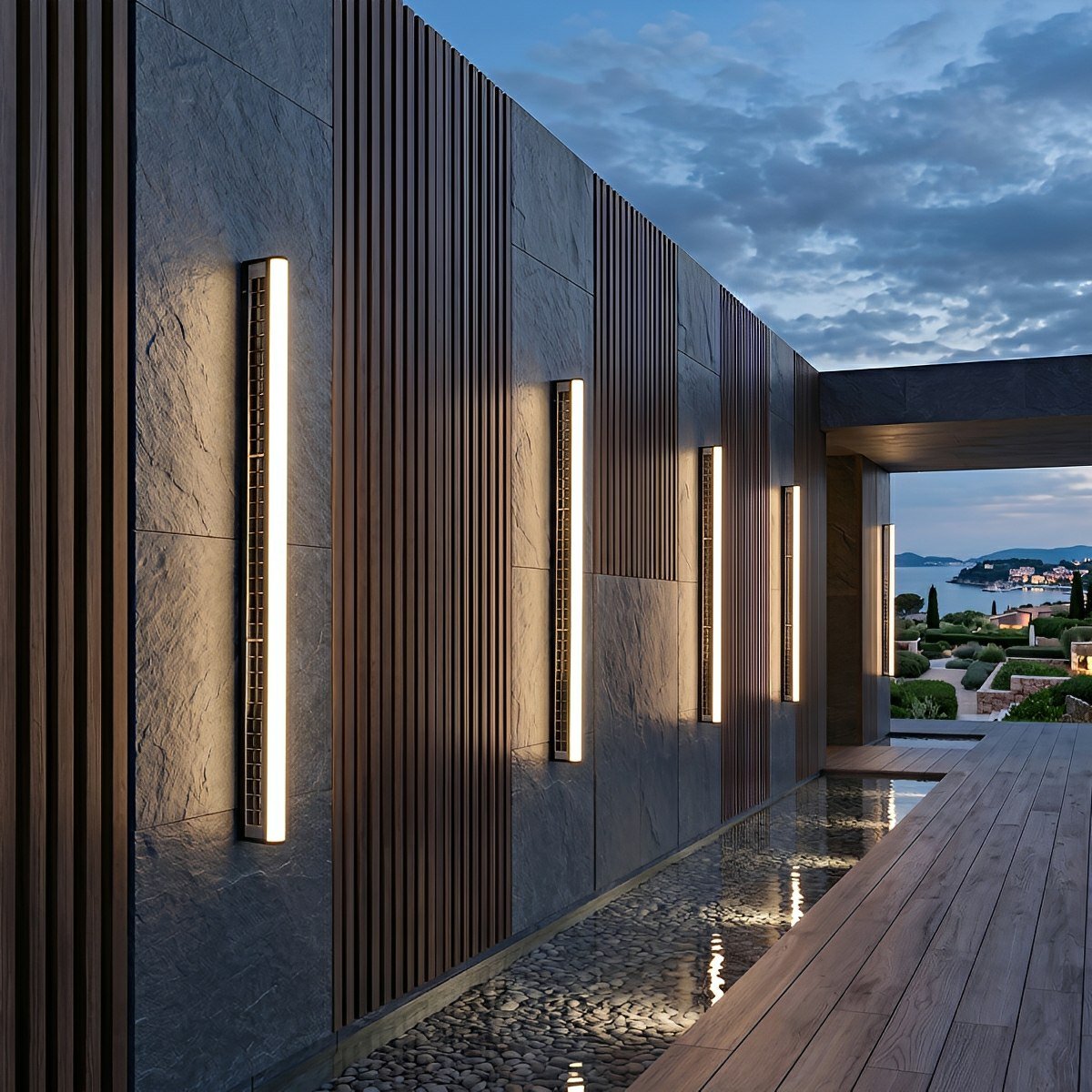 Minimalist Solar Outdoor Wall Light – Black Aluminium, IP65, H 20 to 100cm