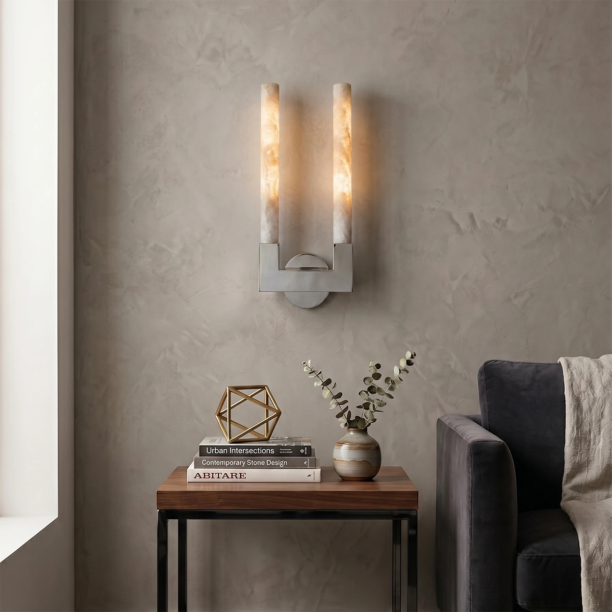 Ondine Wall Light – White Alabaster and Brass, E27 (ES) Cap