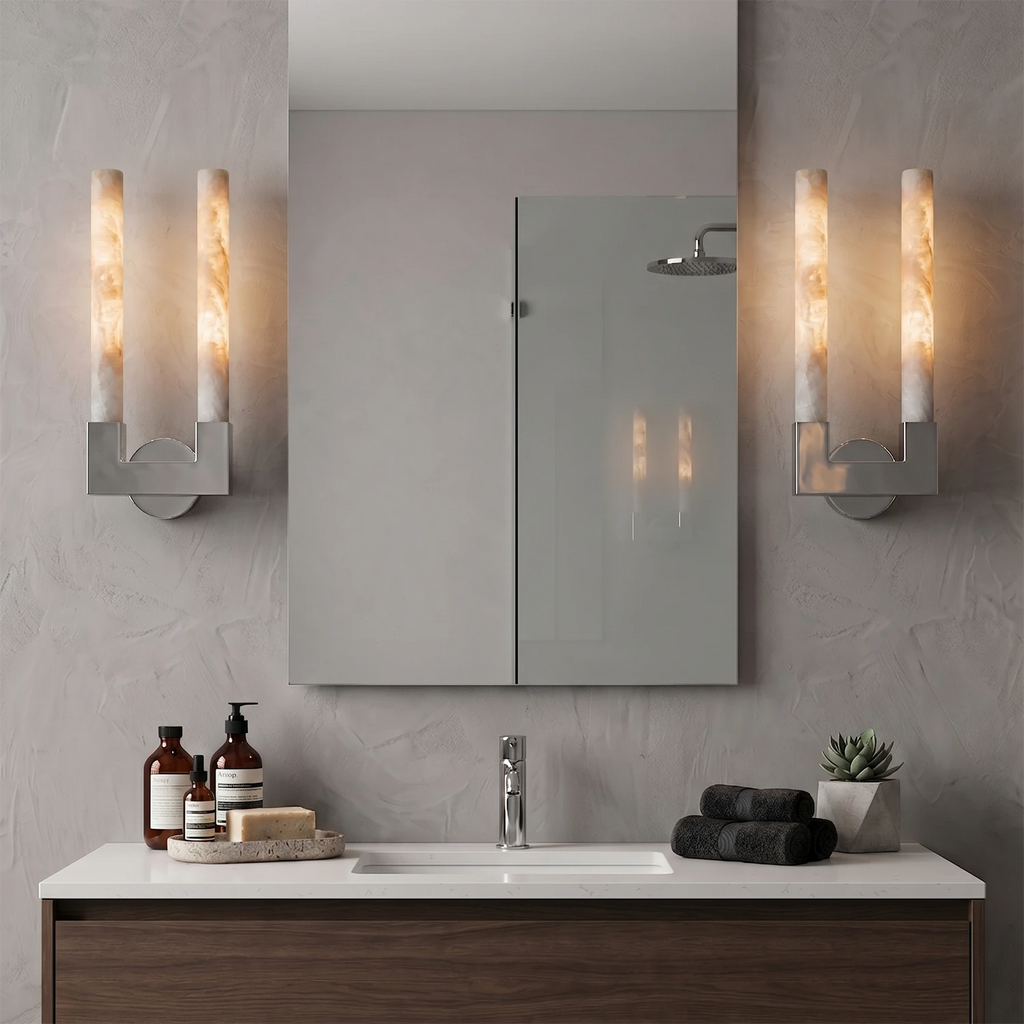 Ondine Wall Light – White Alabaster and Brass, E27 (ES) Cap