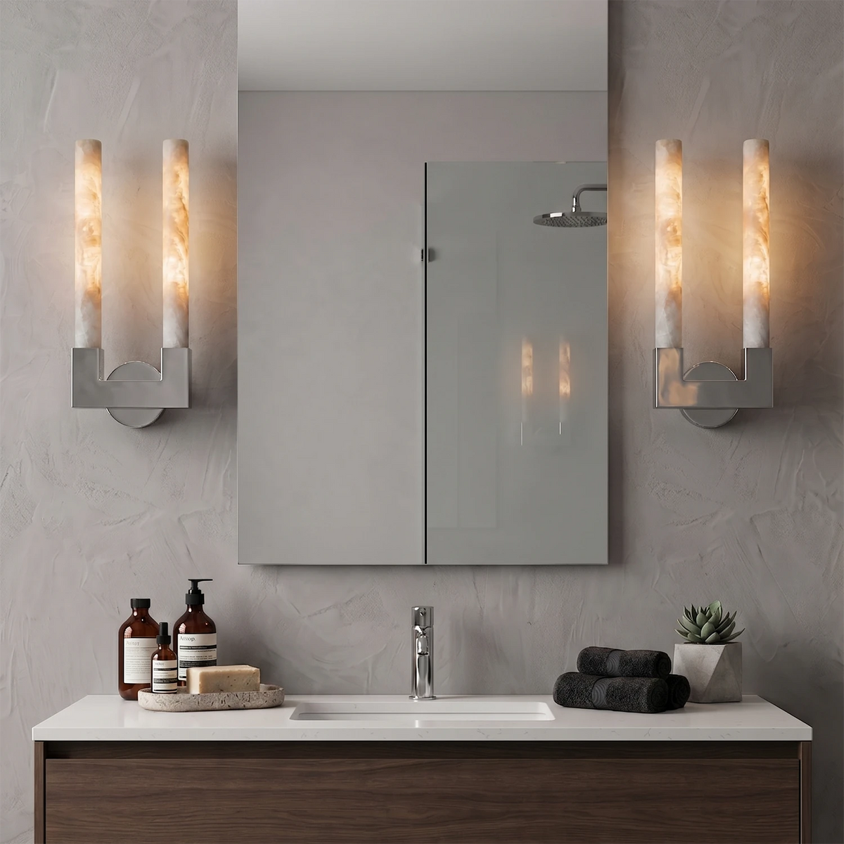 Ondine Wall Light – White Alabaster and Brass, E27 (ES) Cap
