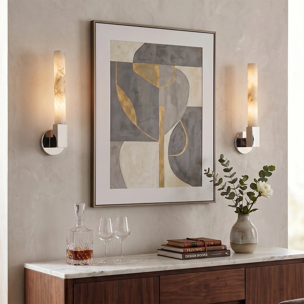 Ondine Wall Light – White Alabaster and Brass, E27 (ES) Cap