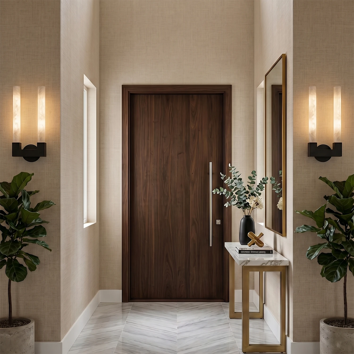 Ondine Wall Light – White Alabaster and Brass, E27 (ES) Cap