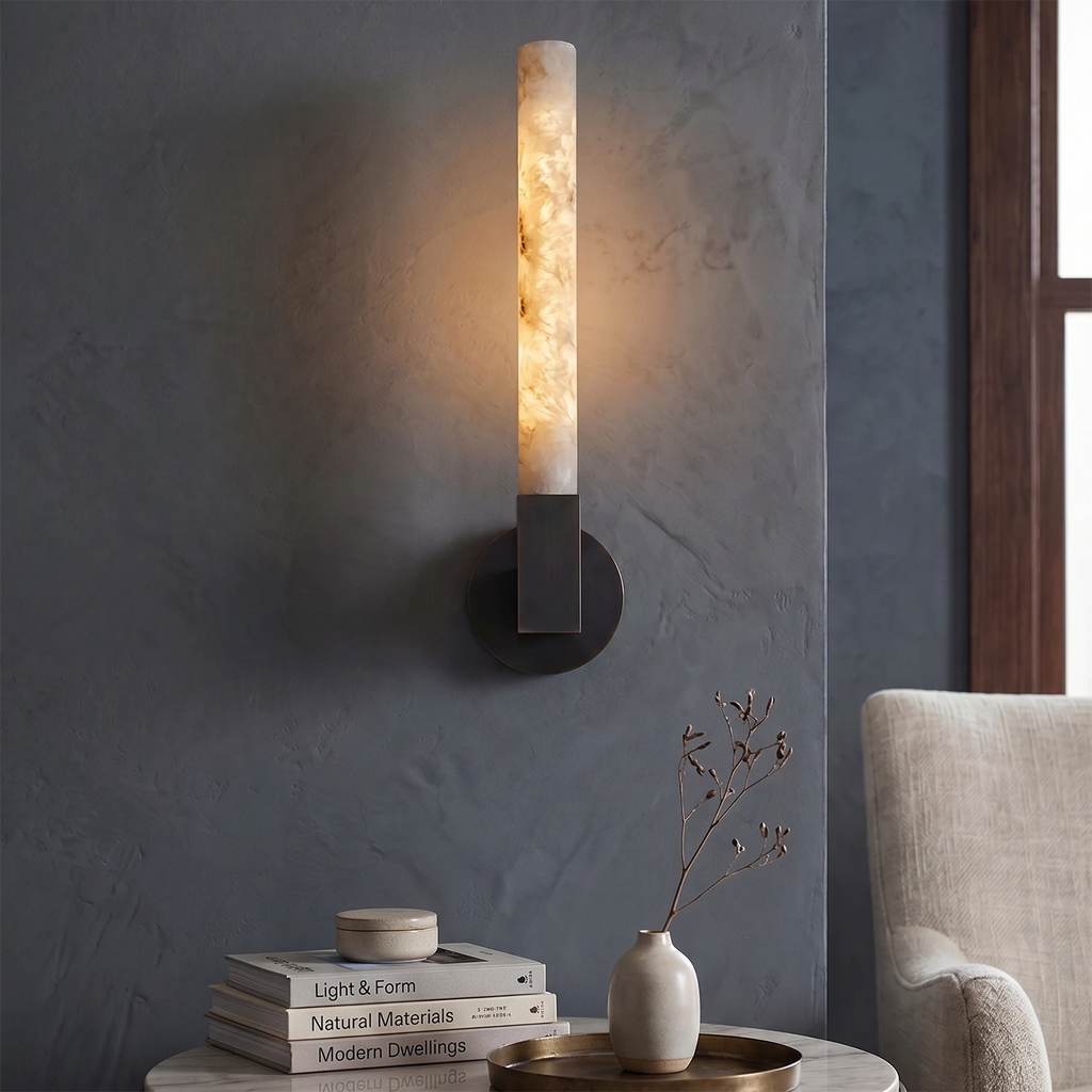 Ondine Wall Light – White Alabaster and Brass, E27 (ES) Cap