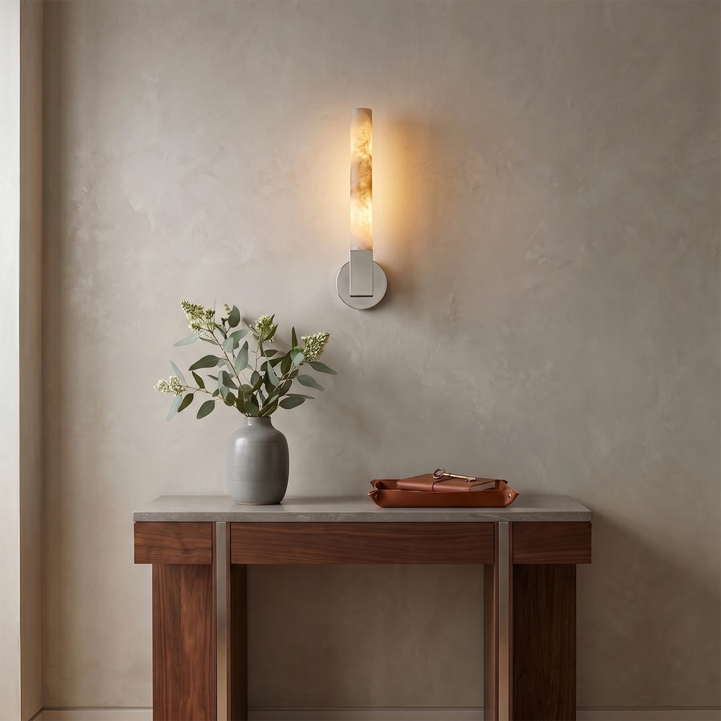 Ondine Wall Light – White Alabaster and Brass, E27 (ES) Cap