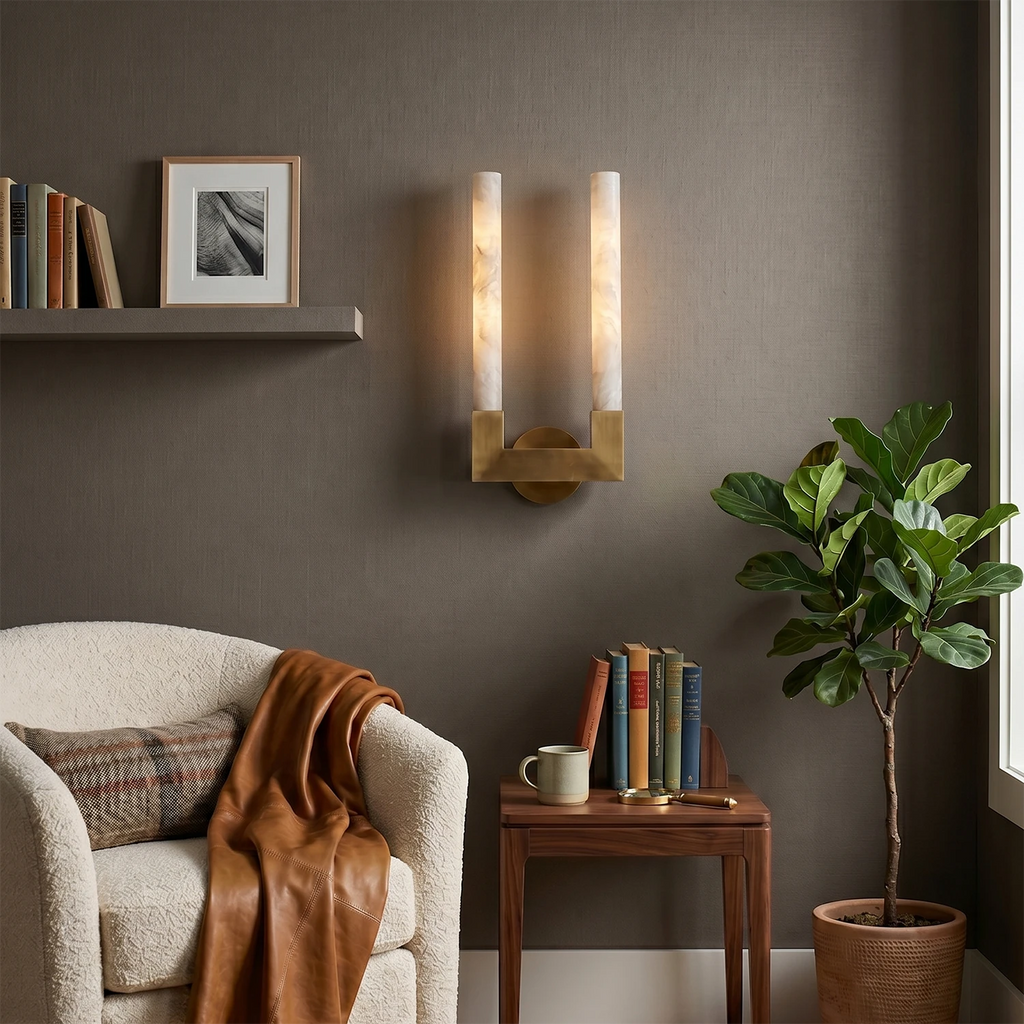 Ondine Wall Light – White Alabaster and Brass, E27 (ES) Cap