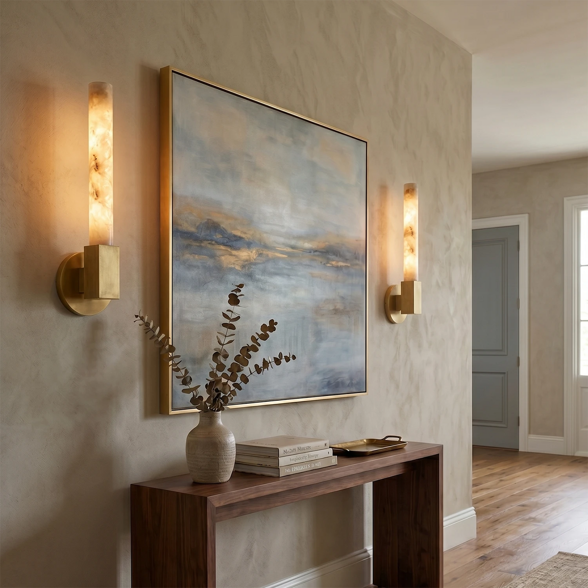 Ondine Wall Light – White Alabaster and Brass, E27 (ES) Cap
