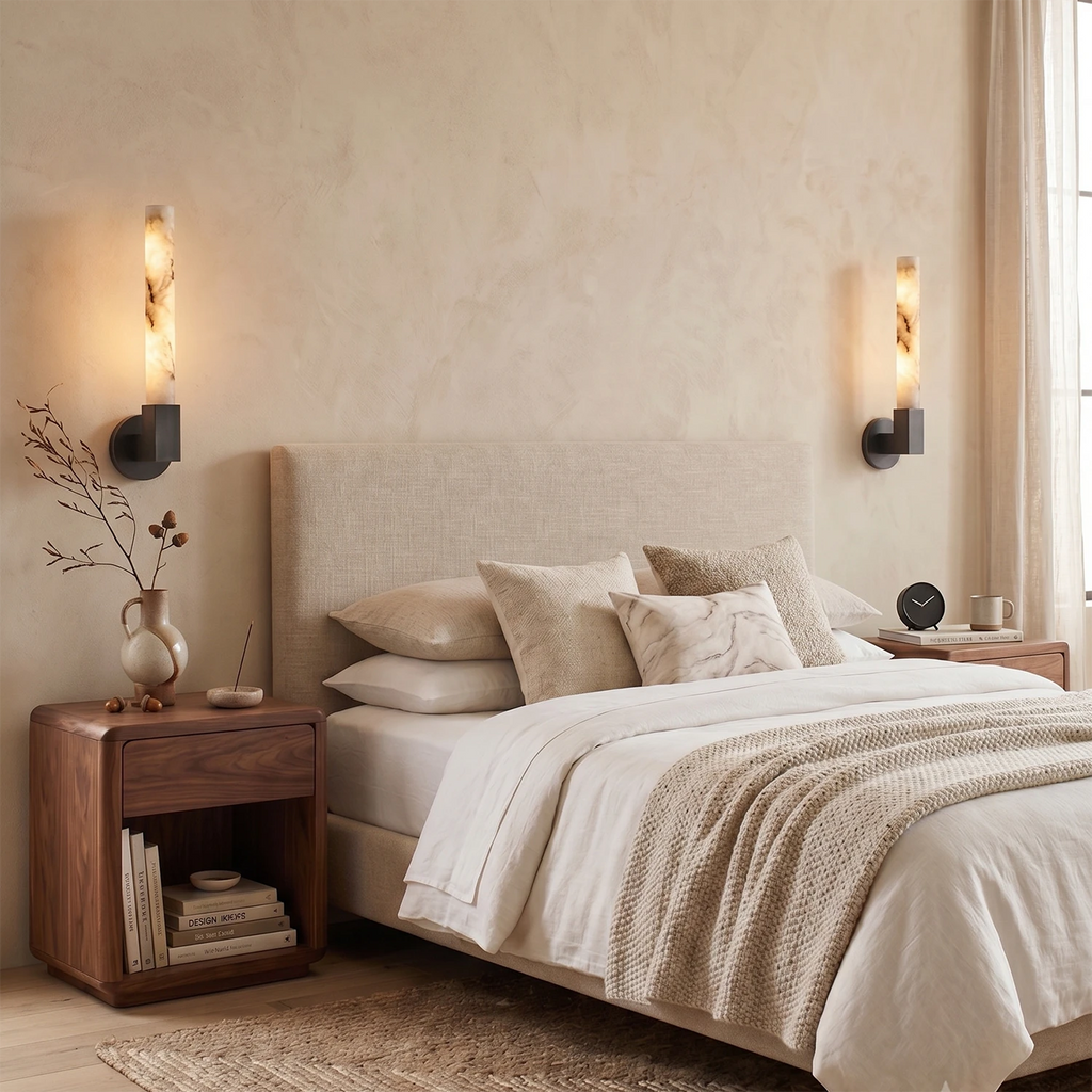 Ondine Wall Light – White Alabaster and Brass, E27 (ES) Cap
