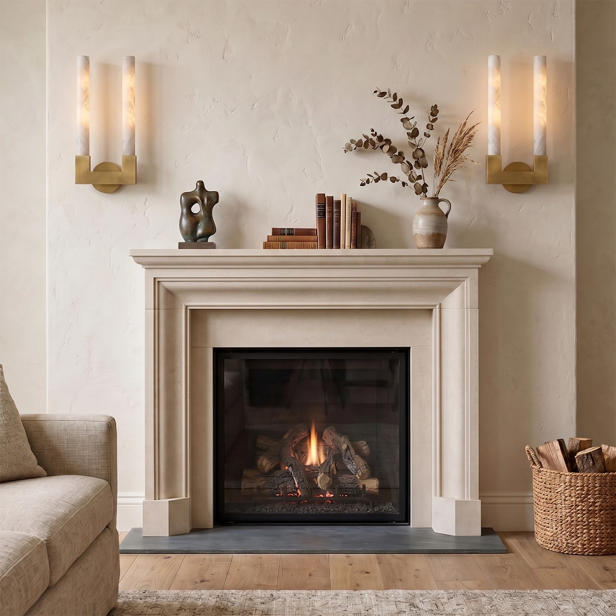 Ondine Wall Light – White Alabaster and Brass, E27 (ES) Cap