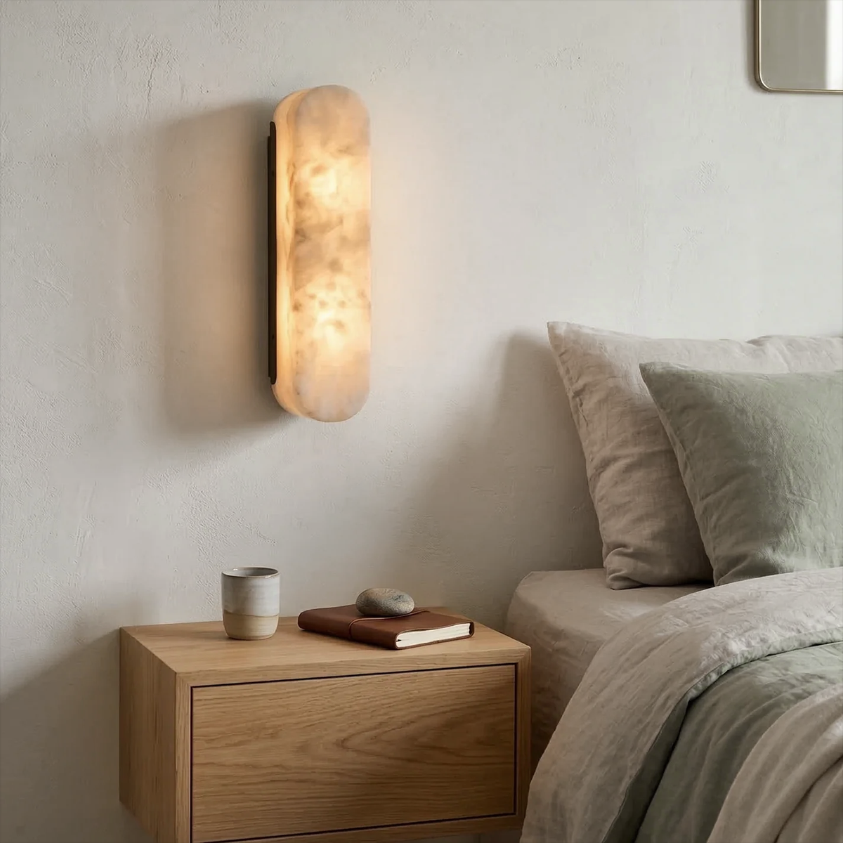 Ondine Alabaster Wall Light – Matt Black Brass Base, E27