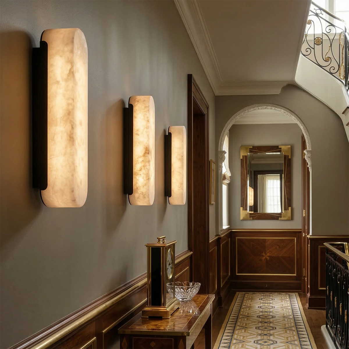 Ondine Alabaster Wall Light – Matt Black Brass Base, E27