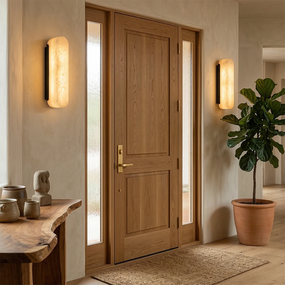 Ondine Alabaster Wall Light – Matt Black Brass Base, E27