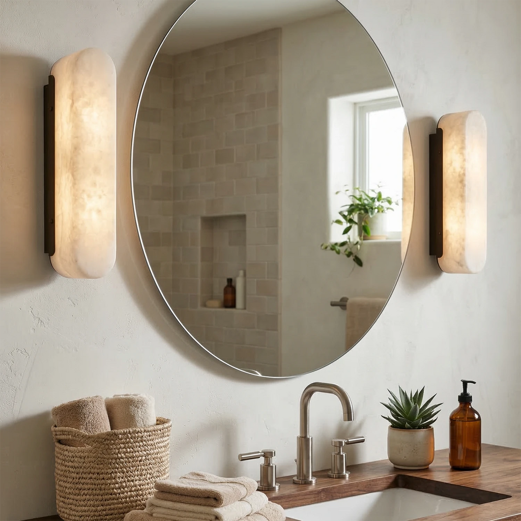 Ondine Alabaster Wall Light – Matt Black Brass Base, E27