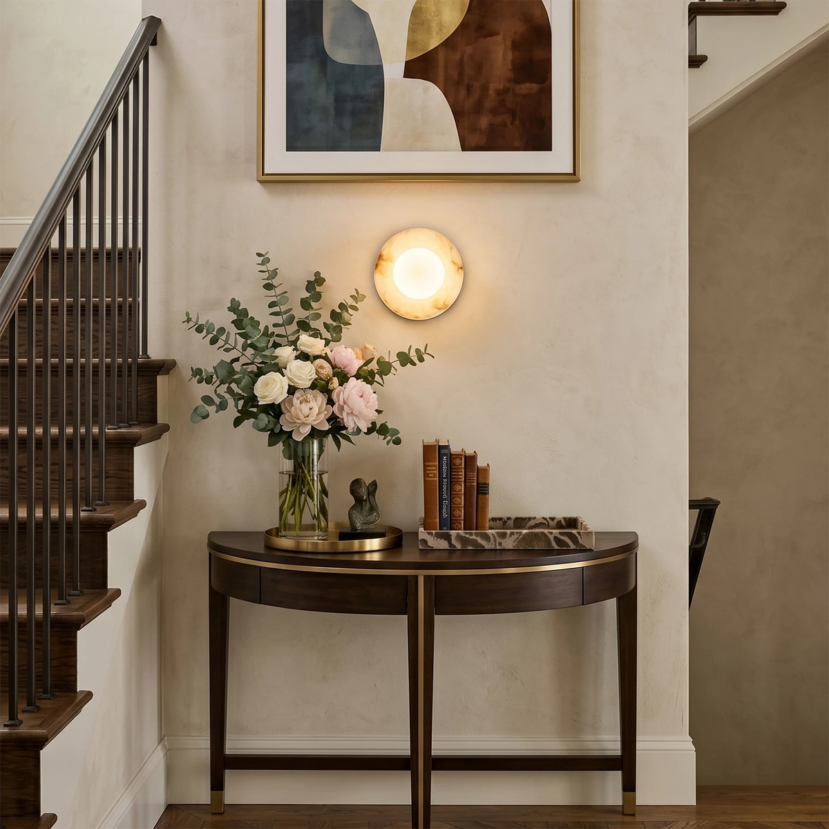 Sphere Wall Light – Spanish Alabaster and Brass, G9 Cap