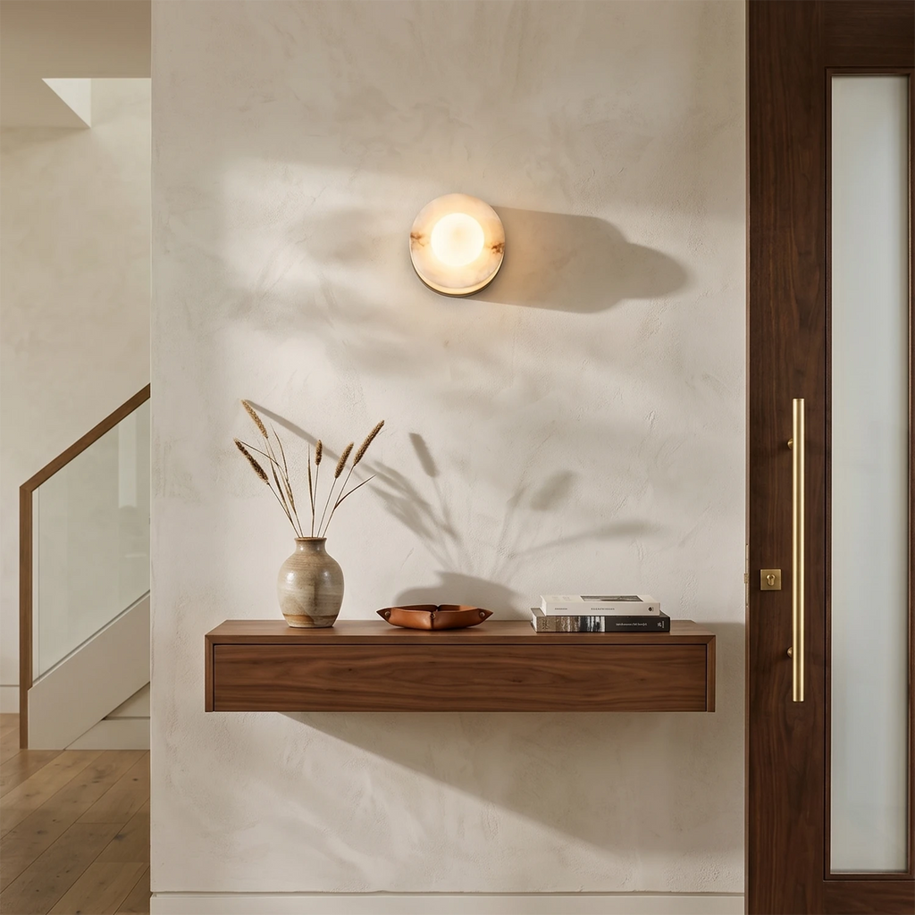 Sphere Wall Light – Spanish Alabaster and Brass, G9 Cap