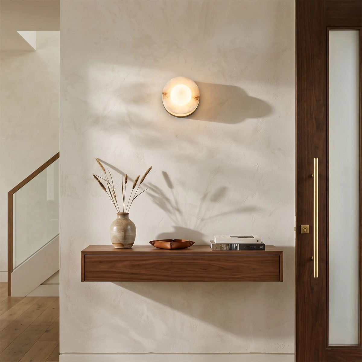 Sphere Wall Light – Spanish Alabaster and Brass, G9 Cap