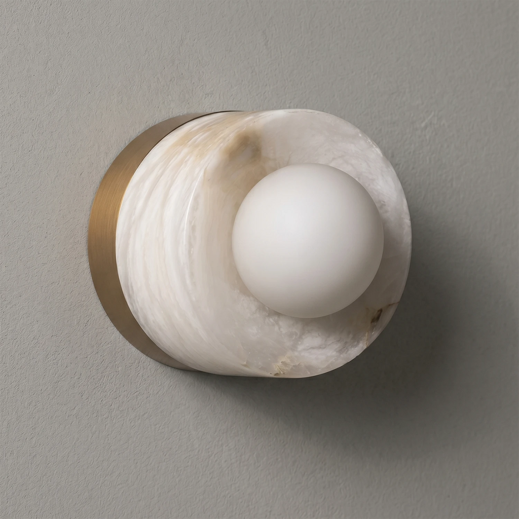 Sphere Wall Light – Spanish Alabaster and Brass, G9 Cap