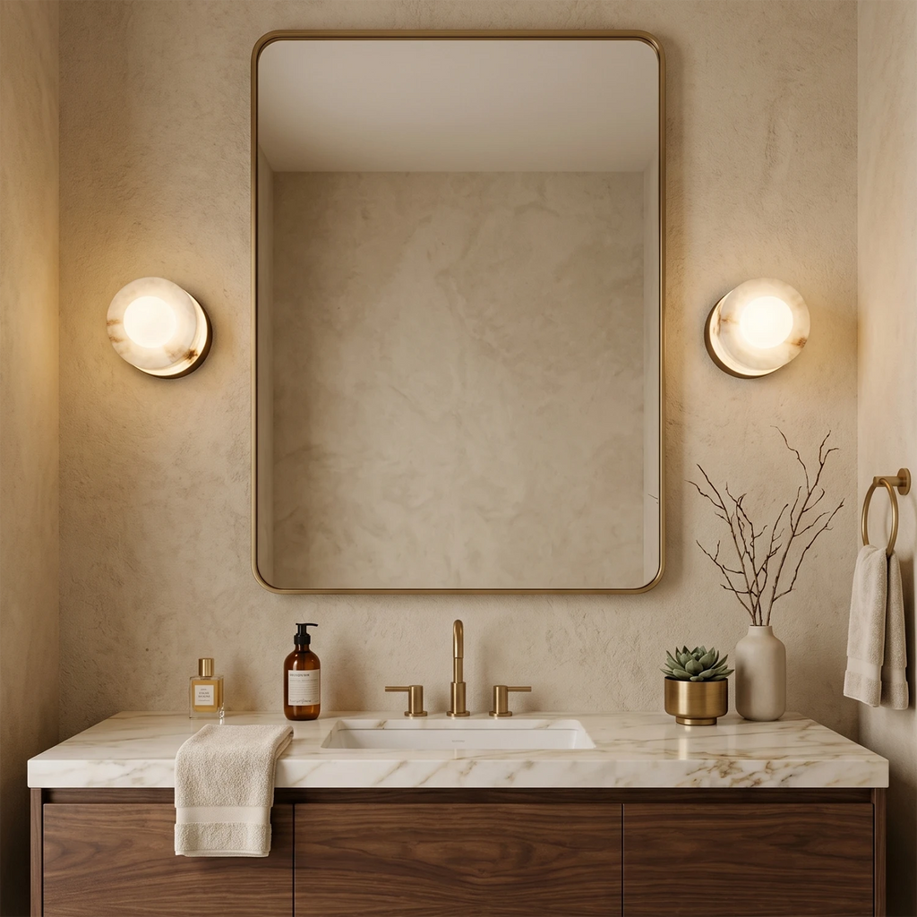 Sphere Wall Light – Spanish Alabaster and Brass, G9 Cap
