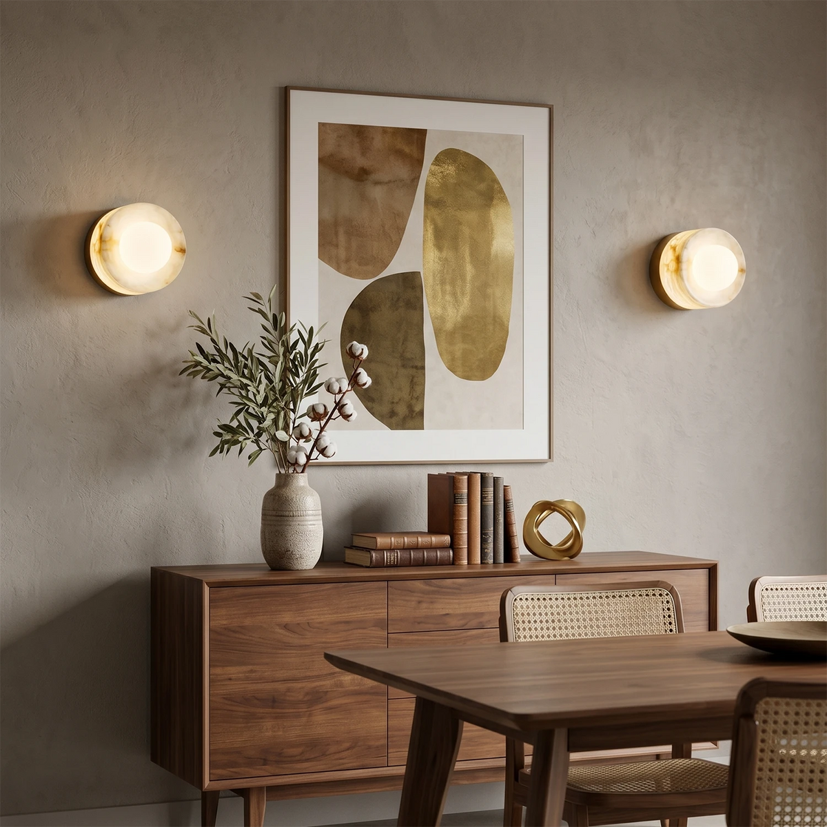 Sphere Wall Light – Spanish Alabaster and Brass, G9 Cap