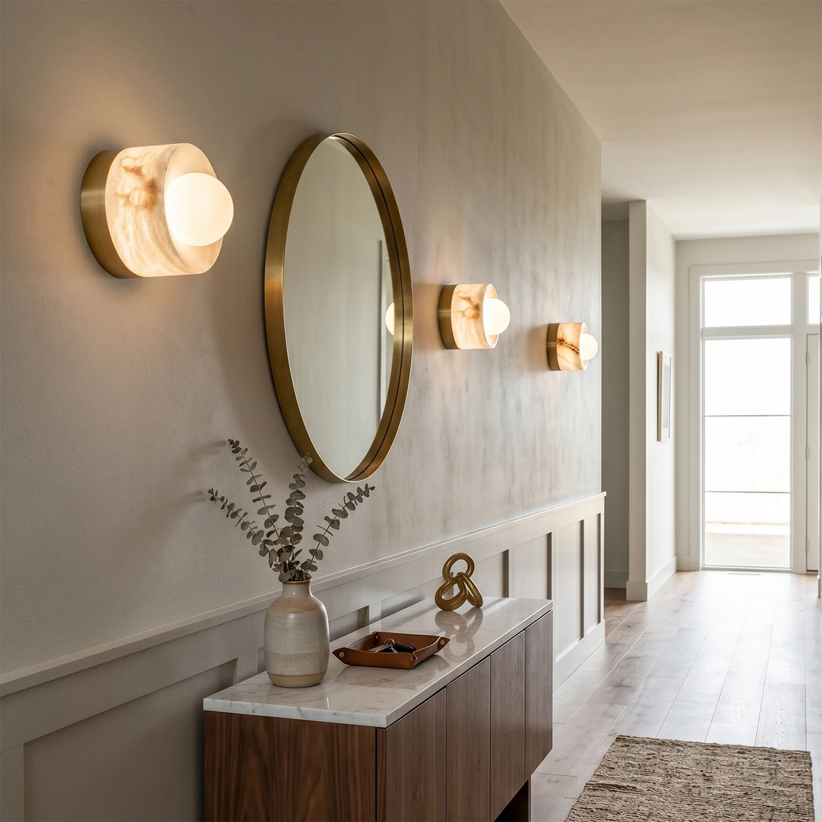 Sphere Wall Light – Spanish Alabaster and Brass, G9 Cap