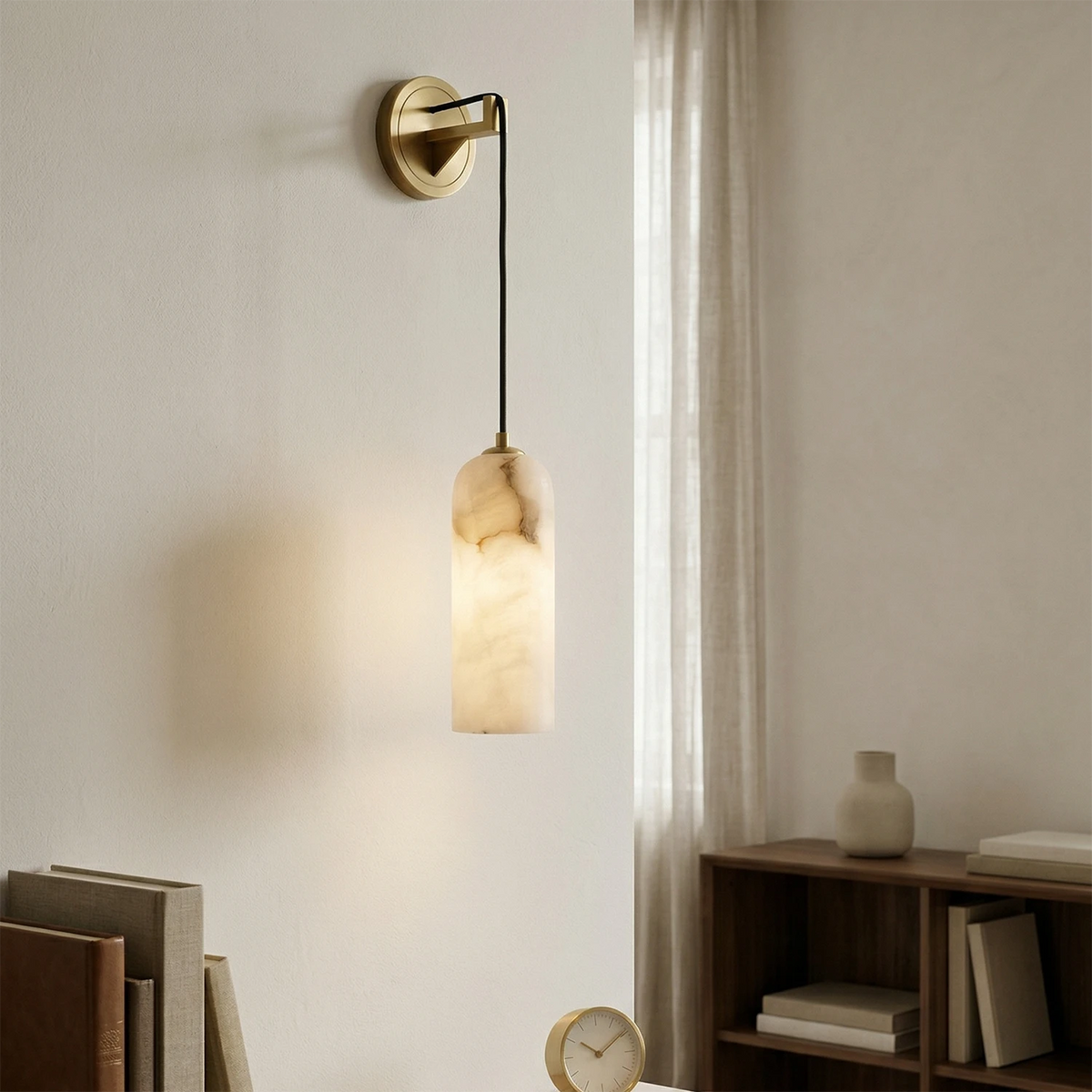 Petra Alabaster Wall Light – Brass Frame, Soft Light, E14